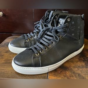 MCM Black Leather High Top Buckle Zipper Men’s Size 45 Sneakers